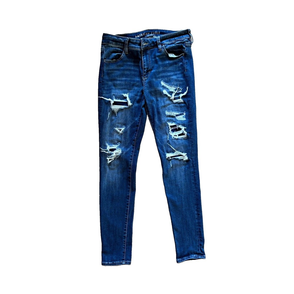 American Eagle Women's Skinny Jeans Dark Wash Distressed Stretch size 10